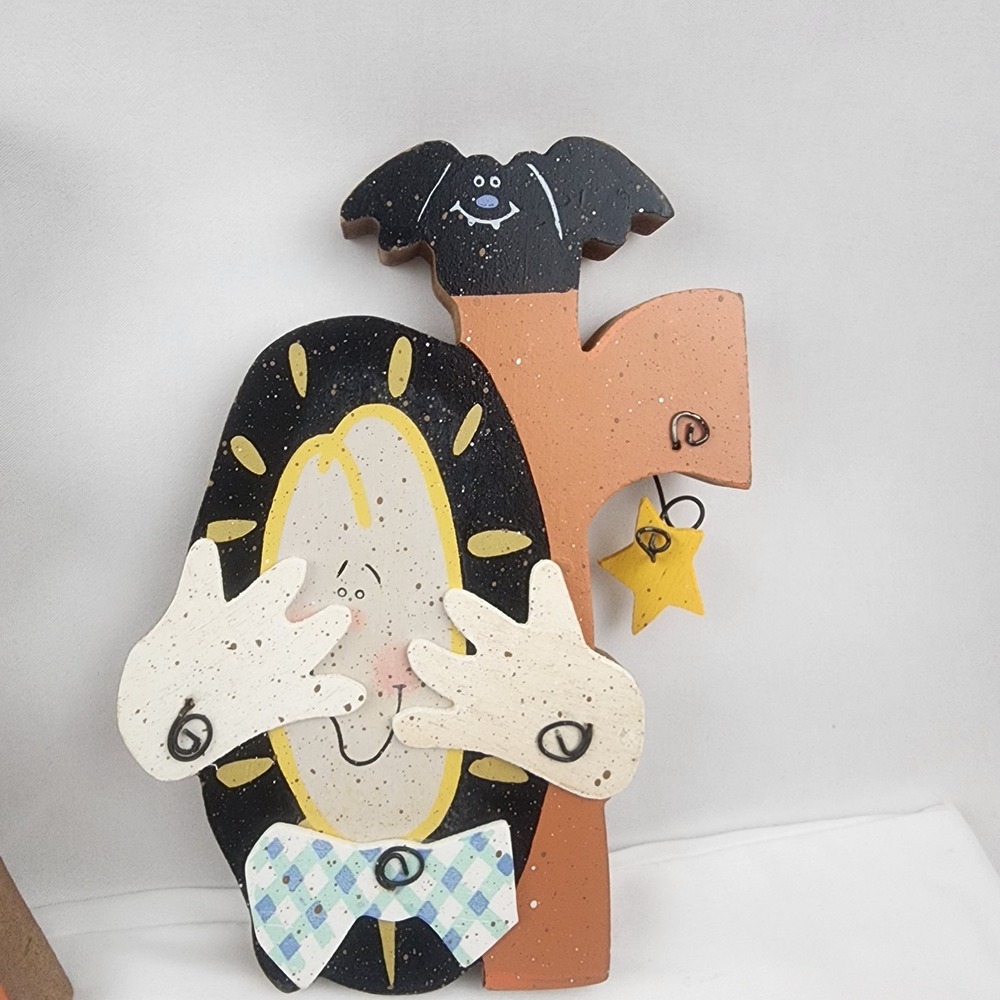 Halloween Trick Or Treat Hand Painted Letters Shelf Sitter Scarecrow Ghost Cat - Picture 6 of 10